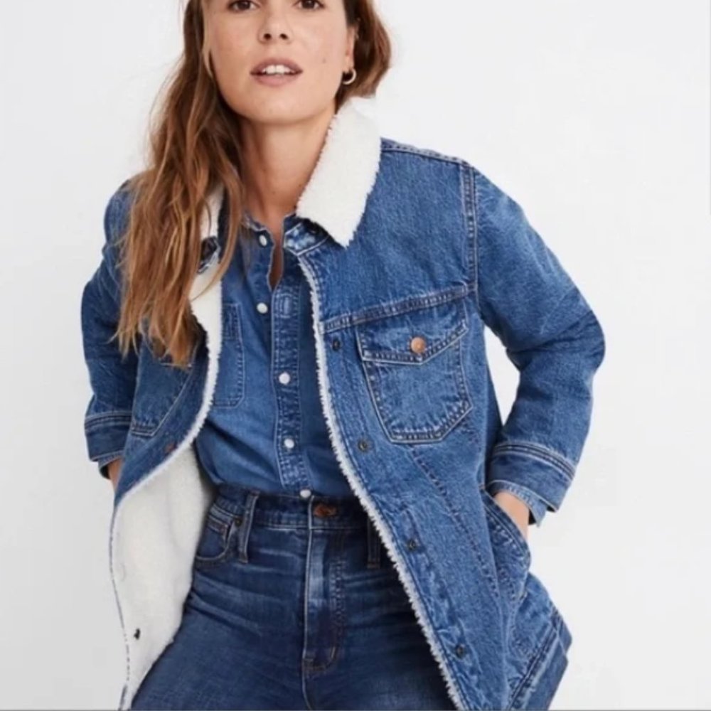 Madewell Faux Shearling Trim Oversize Denim Jacket